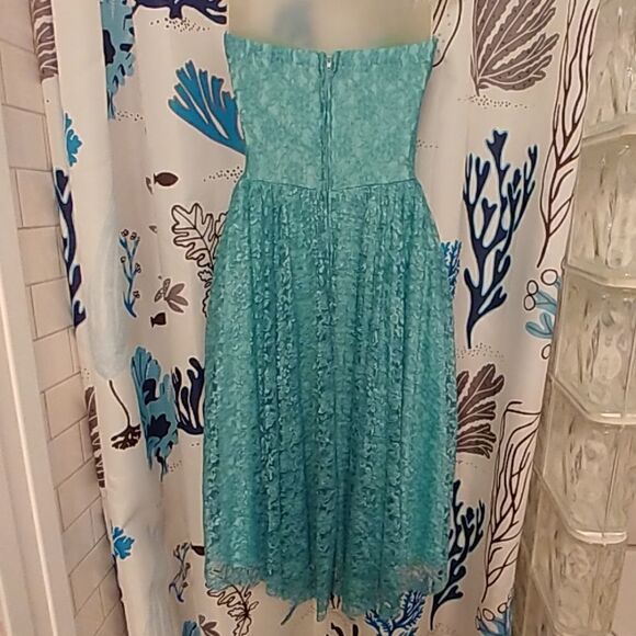 2/$20 2Ruby Rox Strapless Aqua Lace Satin Dress - Picture 2 of 7